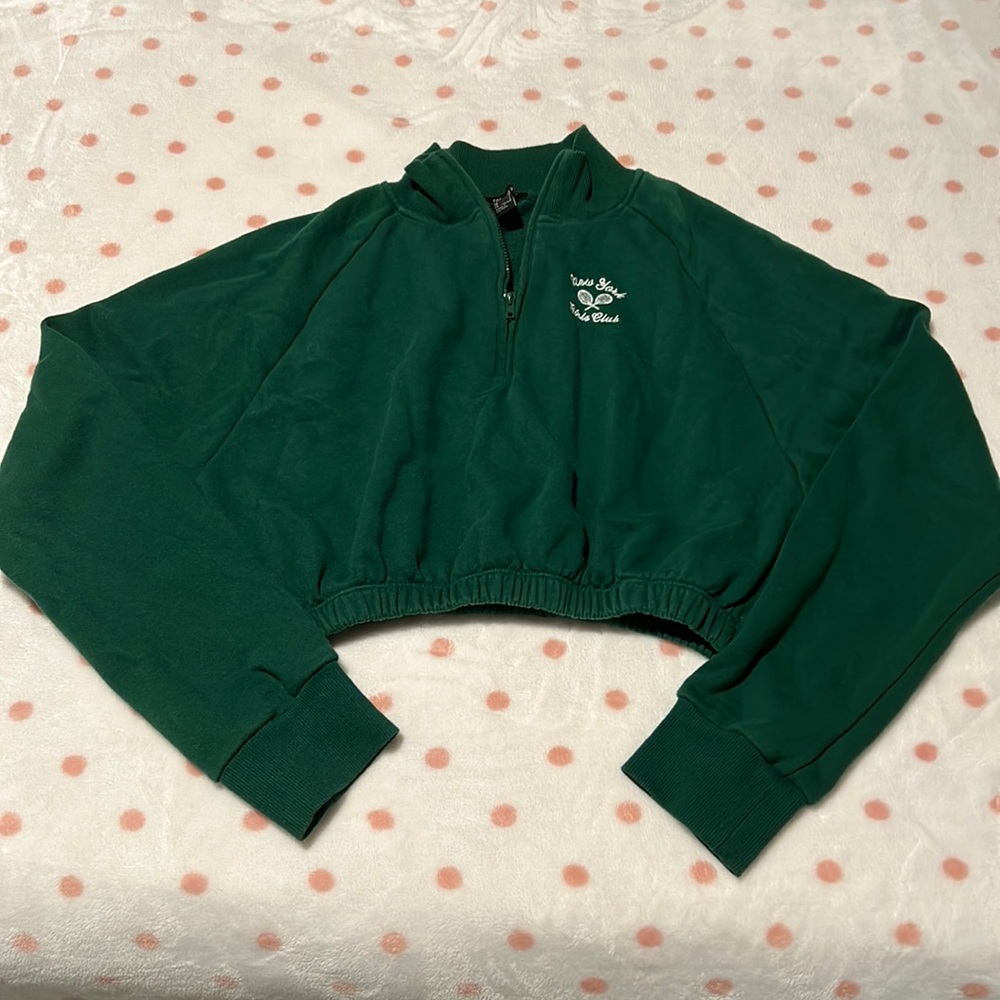 Forever 21 Green Quarter Zip Cropped Sweatshirt